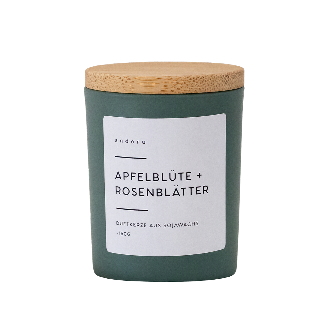 Duftkerze im grünen Glas mit Deckel aus Holz