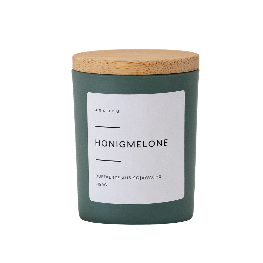 Honigmelone - andoru Duftkerze im grünen Glas mit Deckel aus Holz