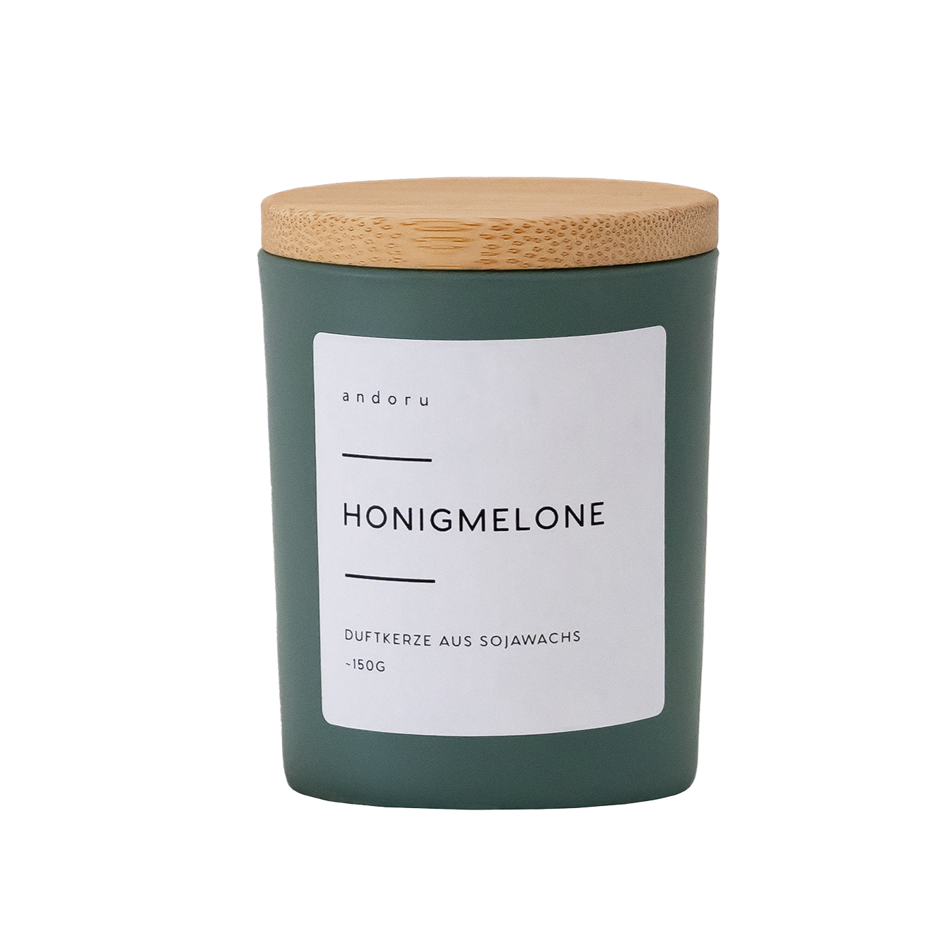 Honigmelone - andoru Duftkerze im grünen Glas mit Deckel aus Holz
